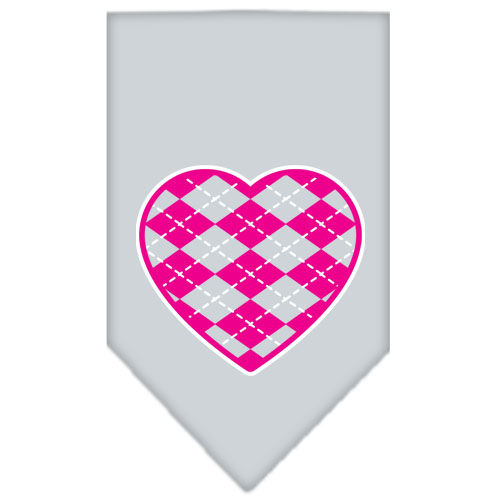 Argyle Heart Pink Screen Print Bandana Grey Small